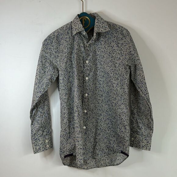 Charles Tyrwhitt Button Down Blue Floral Mens Small Cotton Shirt - Picture 1 of 6